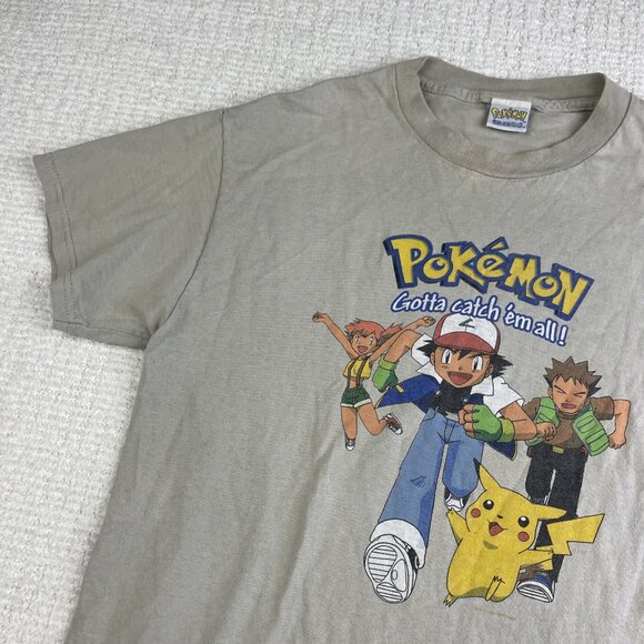 Rare Vintage 1999 Pokemon Tee T Shirt Sand / Off-white / Grey Ash Pikachu READ - Picture 3 of 16